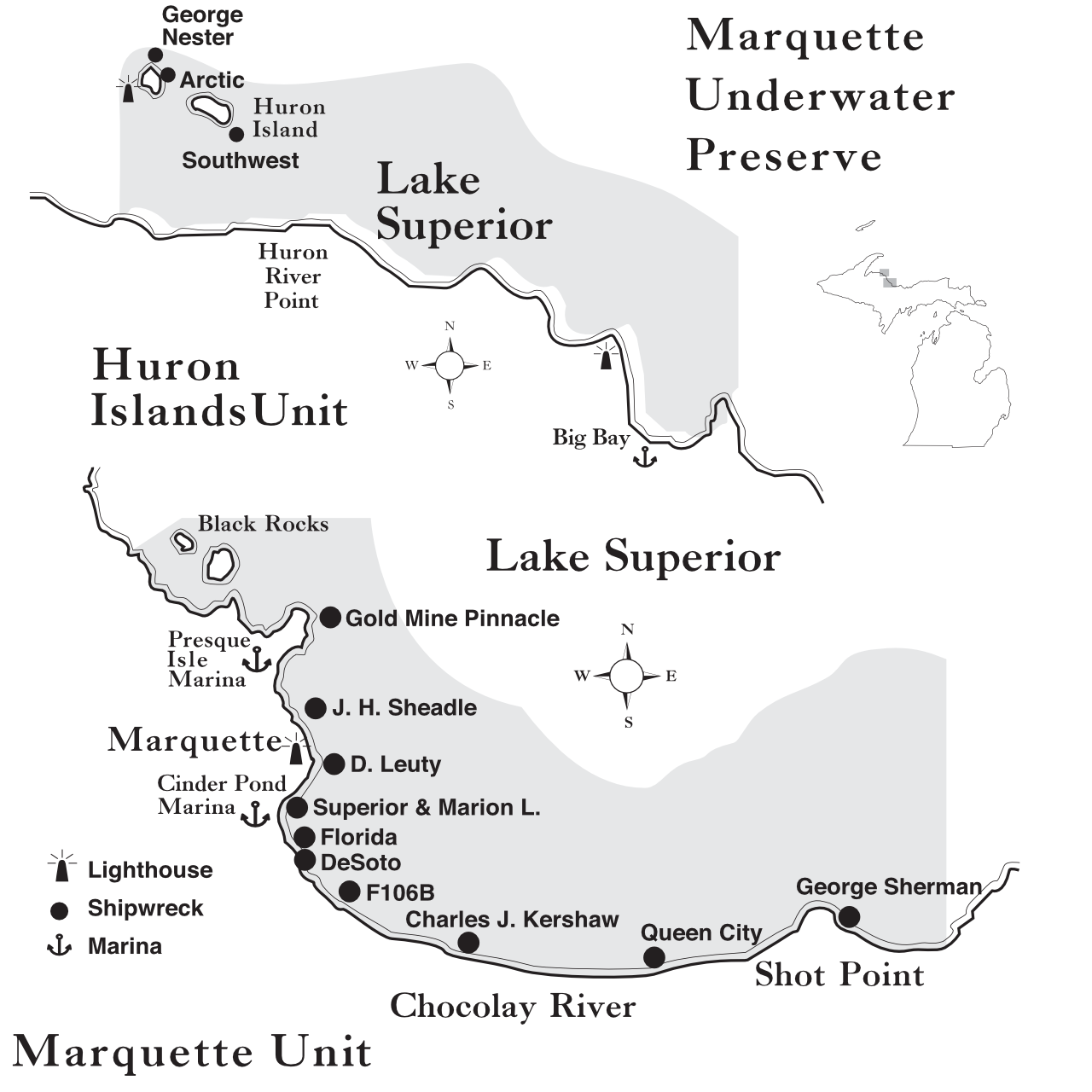 Marquette Underwater Preserve Map