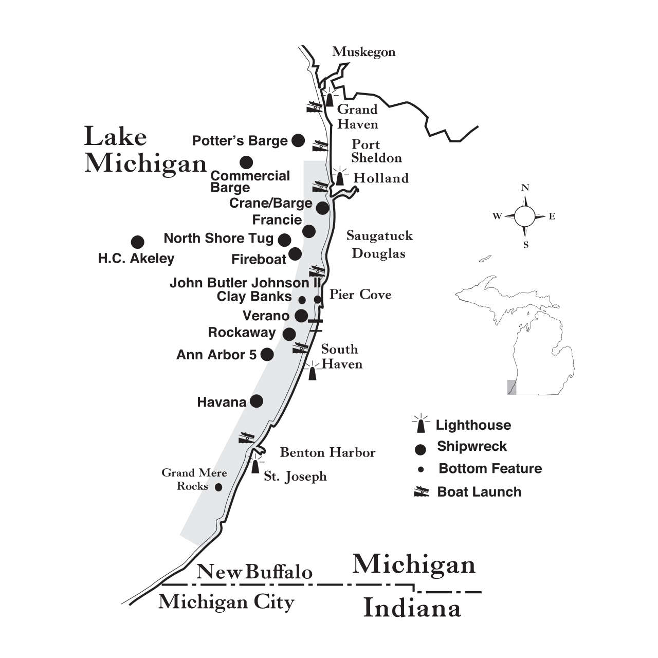 Southwest Michigan Underwater Preserve Map