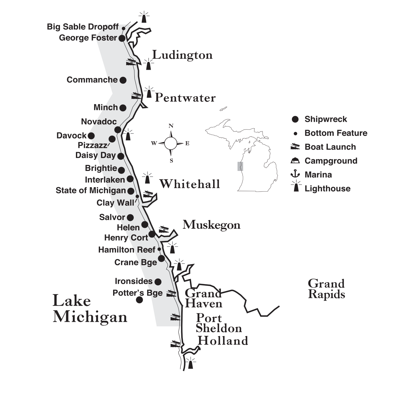 West Michigan Underwater Preserve Map